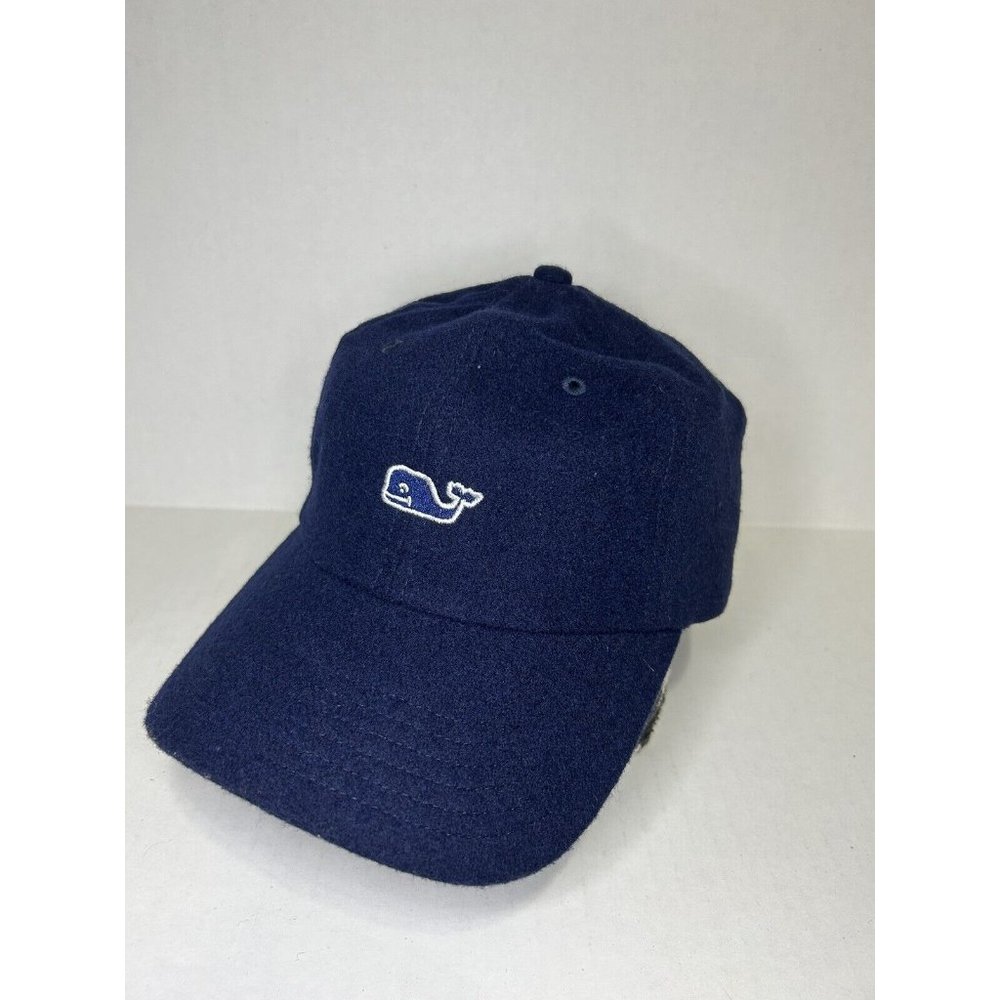 Vineyard Vines Wool Blend Deep Bay Blue Lined Gingham Pop Baseball Hat One Size